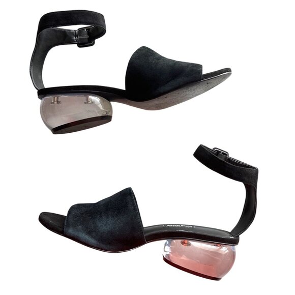 Nine West Black Bubble Heel Sandals Y2K Suede Open-Toe Ankle Strap Peep Toe 9 - Picture 3 of 9